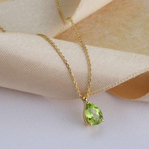Drop Peridot Stone Gold Necklace - 2