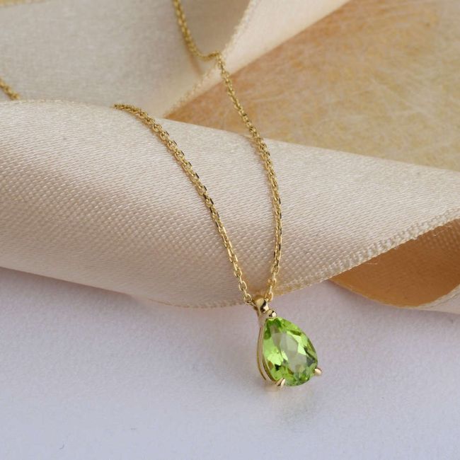 Drop Peridot Stone Gold Necklace - 2