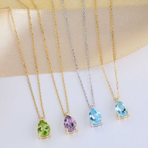 Drop Peridot Stone Gold Necklace - 4
