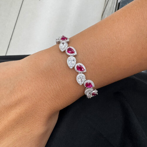 Damla Ruby Kadın Gümüş Su Yolu Bileklik - 2