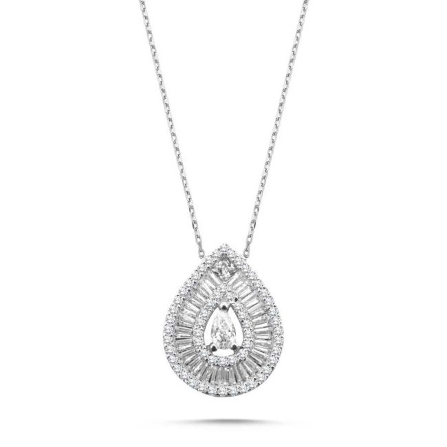 Drop Stone Baguette Women's Silver Necklace - 1