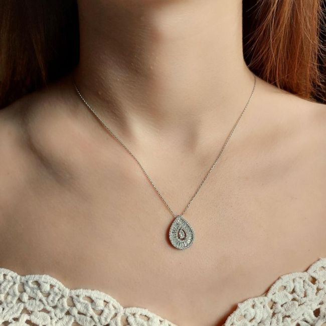 Drop Stone Baguette Women's Silver Necklace - 3