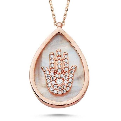 Damla Taşlı Fatma Ana Eli Gümüş Kadın Kolye - CNG Jewels