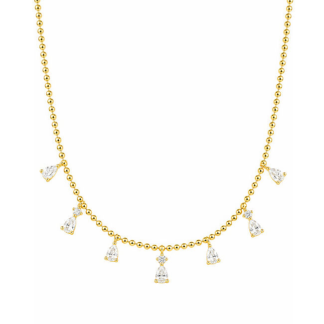  Damla Taşlı Gold Choker Gümüş Kolye - 1