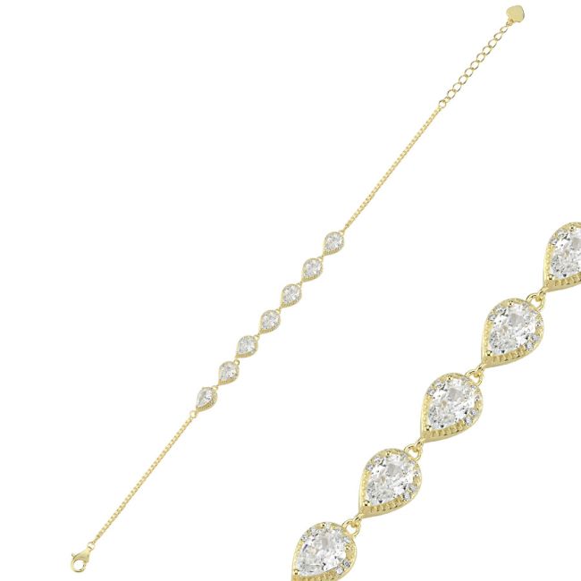 Drop Stone Gold Women's Silver Bracelet - 1