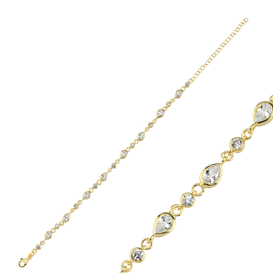 Damla Taşlı Zincir Kadın Gümüş Bileklik - CNG Jewels