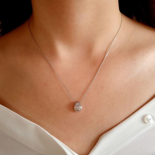 Damla Tek Taş Gümüş Kolye - CNG Jewels (1)