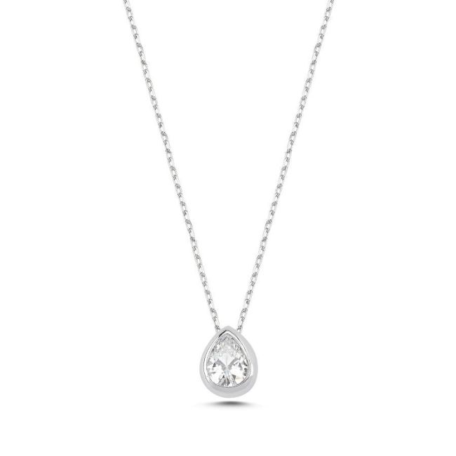 Drop Solitaire Silver Women's Necklace - 1