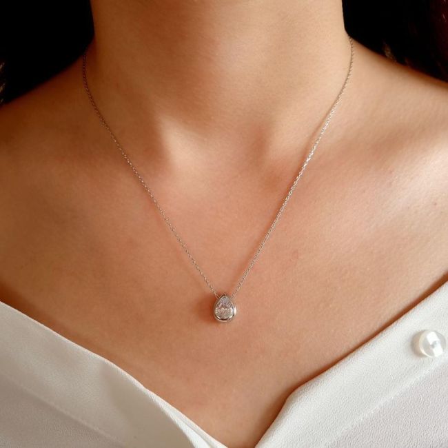Drop Solitaire Silver Women's Necklace - 2