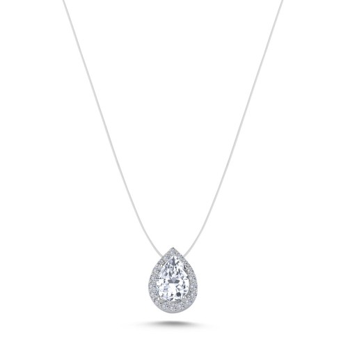 Drop Solitaire Ghost Chain Silver Necklace - 1