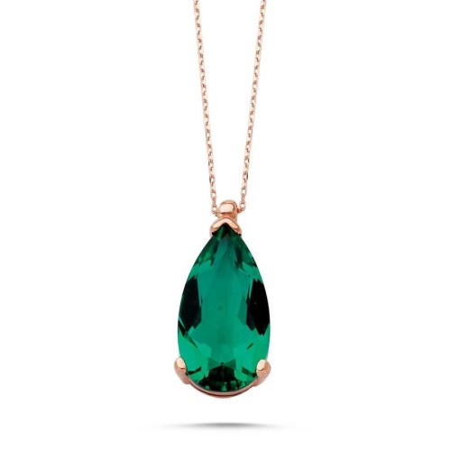 Damla Zümrüt Taşlı Gümüş Kadın Kolye - CNG Jewels