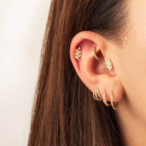 Defne Yaprağı Altın Helix Piercing - Thumbnail