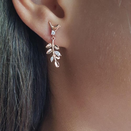 Bay Leaf Bird Silver Women's Earrings - CNG Jewels