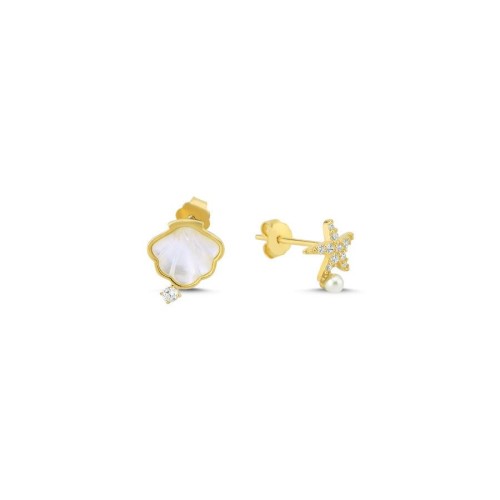 Deniz Yıldızı İstiridye Gold Gümüş Kadın Küpe - CNG Jewels