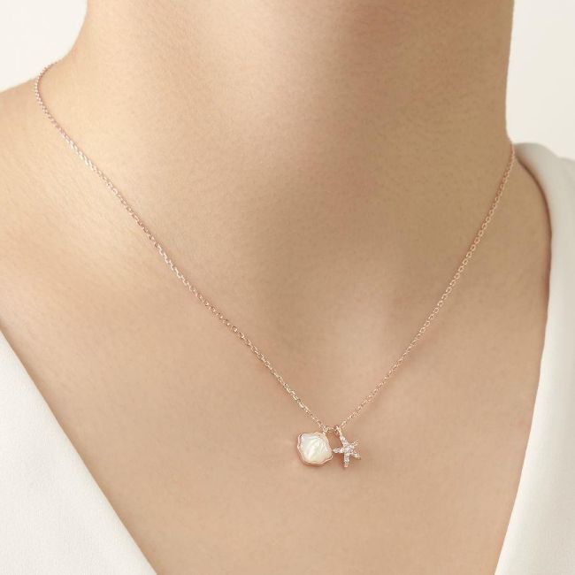 Starfish Oyster Rose Silver Women's Necklace - 1