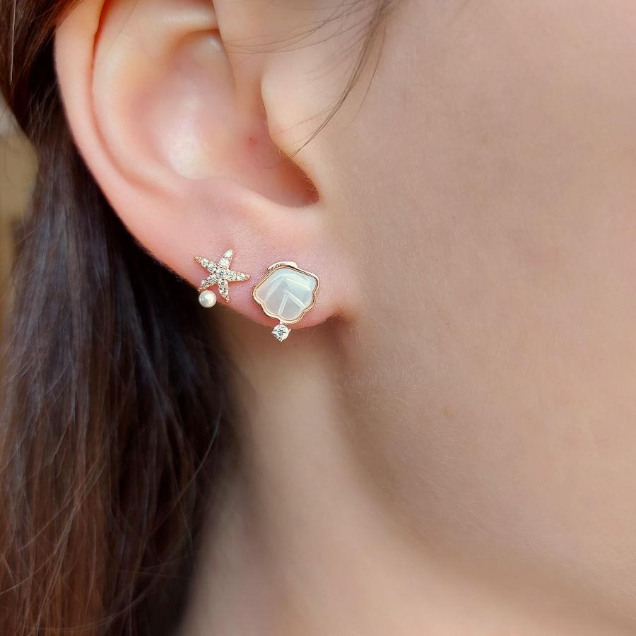 Starfish Oyster Rose Silver Women's Earrings - CNG Jewels (1)