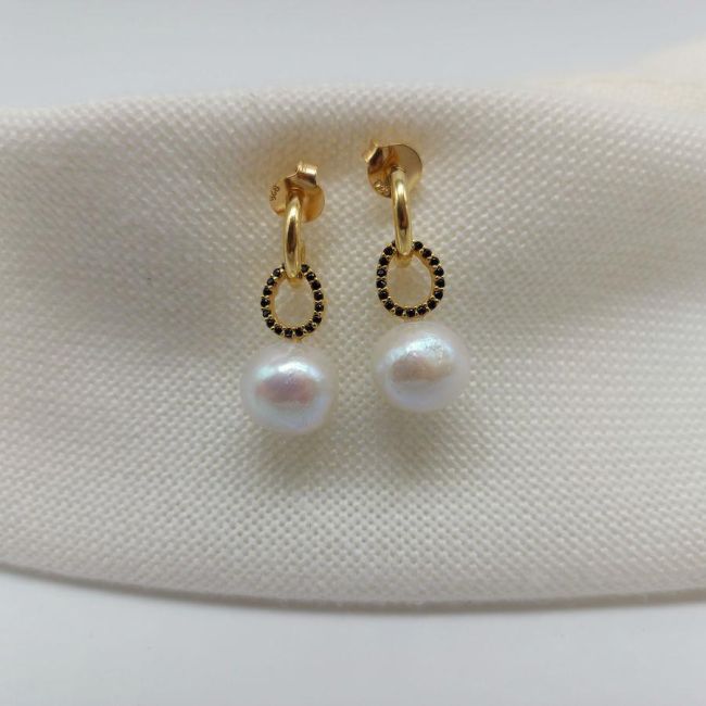 Silver Nero Perla Real Pearl Earrings - 1