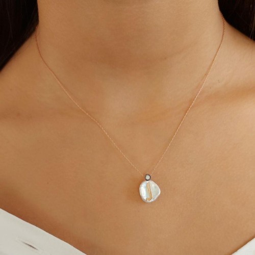 Letter J Silver Women's Necklace on Natural Pearl 