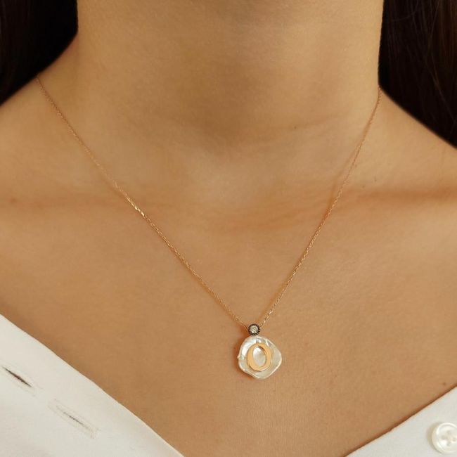 Natural Pearl Letter O Silver Women's Necklace - 2