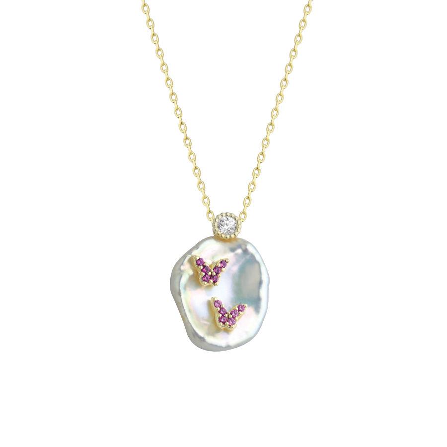 Natural Pearl Mini Pink Butterflies Silver Women's Necklace - CNG Jewels