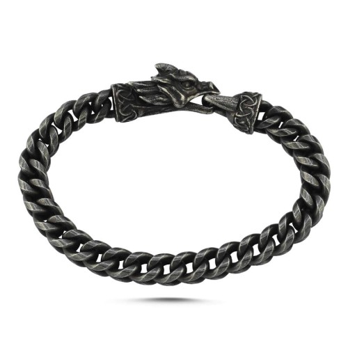 Dragon Head Cubic Gurmet Antique Men's Steel Bracelet - 1