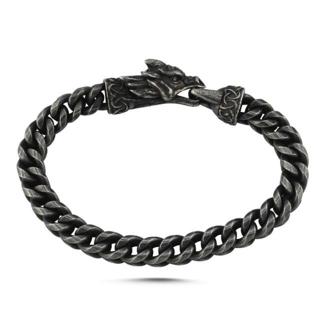 Dragon Head Cubic Gurmet Antique Men's Steel Bracelet - 1