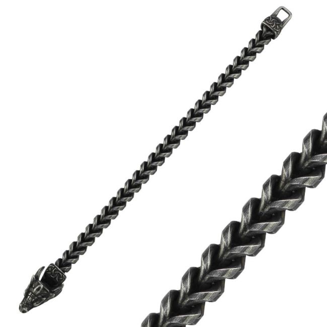 Dragon Head Cubic Gurmet Antique Men's Steel Bracelet - 2