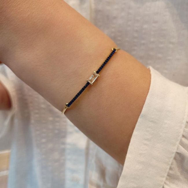 Elegant Baguette Blue Silver Women's Bracelet - 1