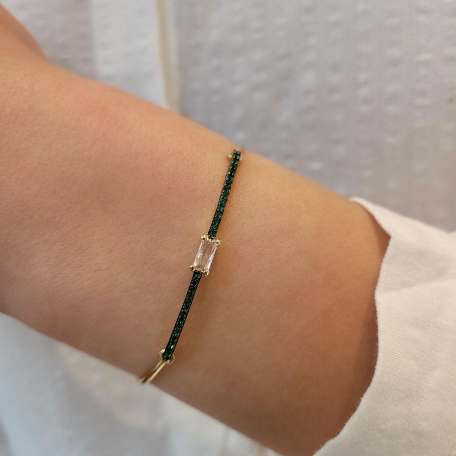 Elegant Baguette Green Silver Women's Bracelet - CNG Jewels