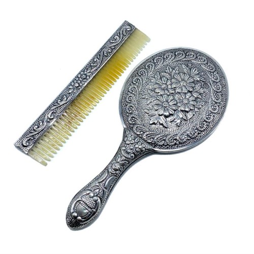  Daisy Hand Mirror Comb Double Silver Set No 3 - Thumbnail