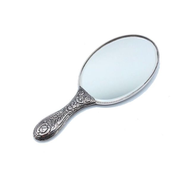 Medium Silver Hand Mirror with Evil Eye Beads - 2