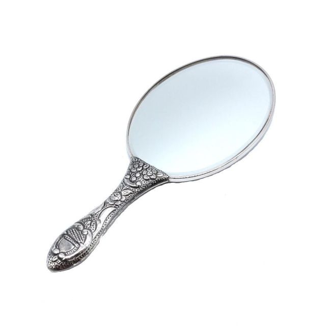 Medium-Large Silver Hand Mirror with Evil Eye Beads - 2