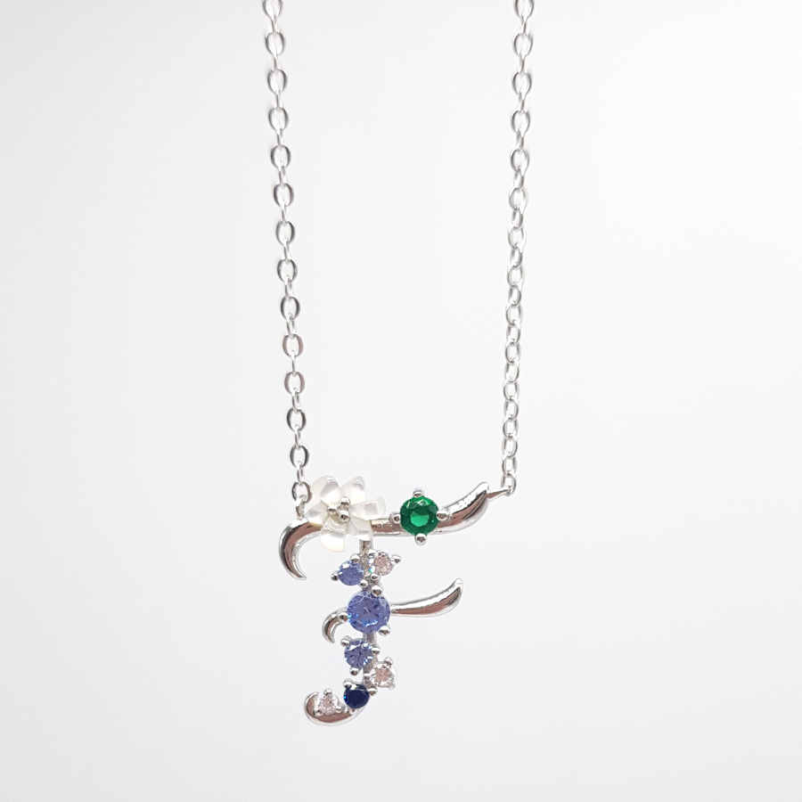 Letter F Floral Silver Women's Necklace - CNG Jewels