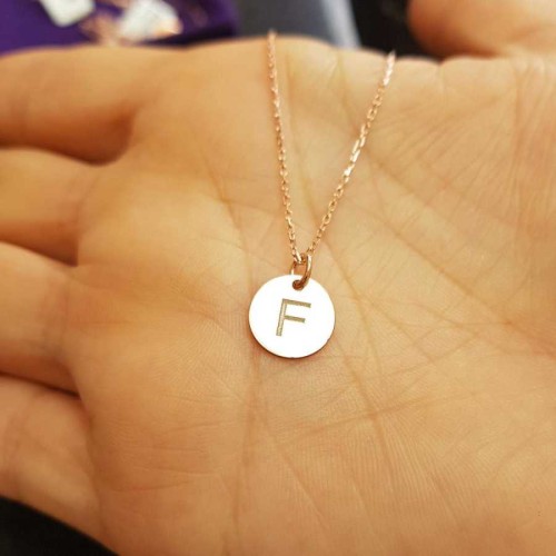 Letter F Rose Minimal Plate Silver Women's Necklace - 1