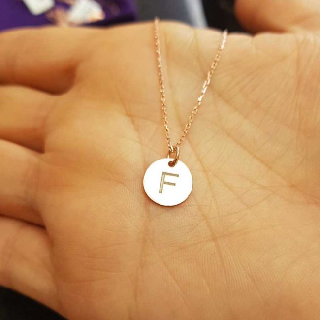 Letter F Rose Minimal Plate Silver Women's Necklace - 1