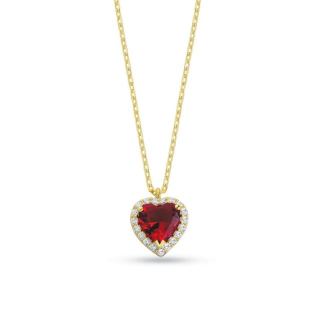 Fancy Ruby Kalp Gümüş Kadın Kolye - 1