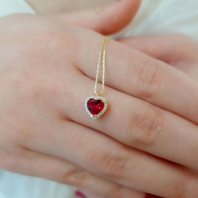Fancy Ruby Kalp Gümüş Kadın Kolye - 2
