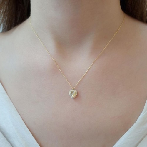 Fancy Yellow Heart Silver Women's Necklace - 3