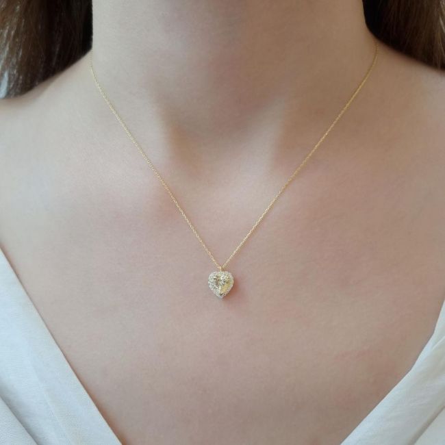 Fancy Yellow Heart Silver Women's Necklace - 3