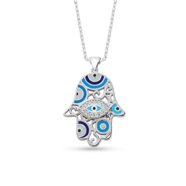 Fatma Ana Eli Eye Enamel Silver Women's Necklace