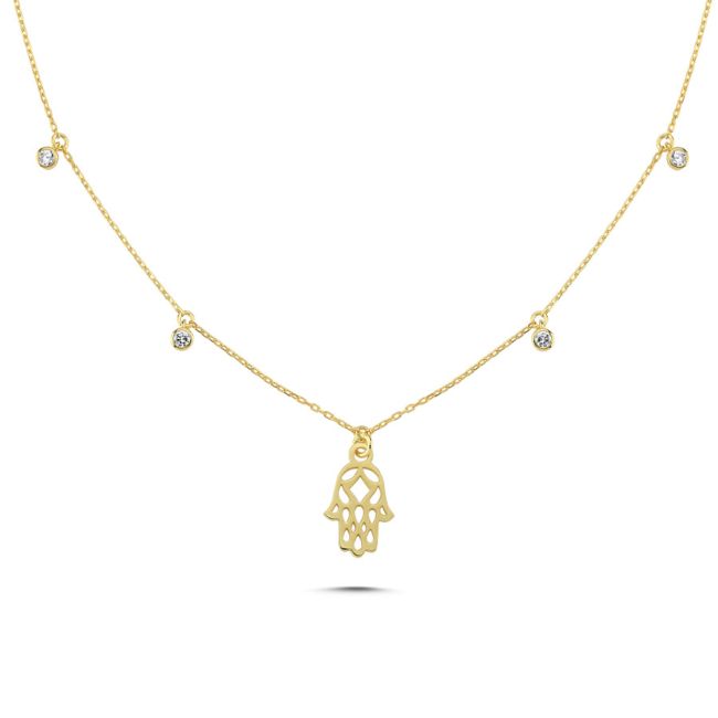 Fatima Hand Stone Charm Women's Silver Necklace - 1