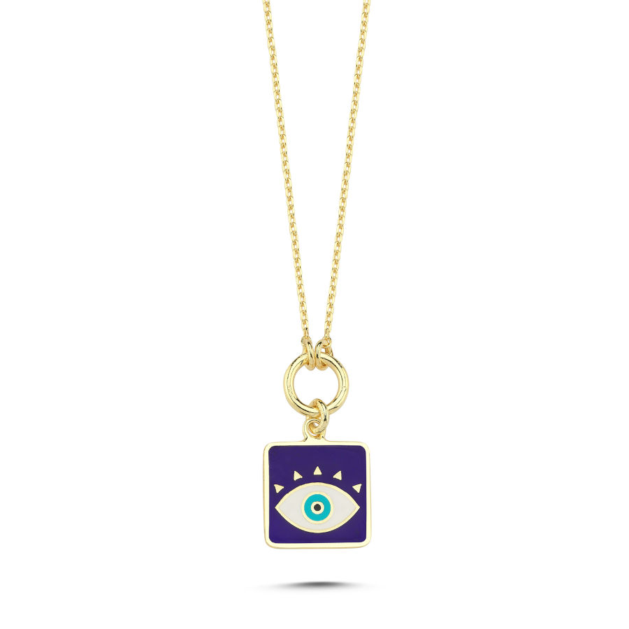 Frame Lacivert Mineli Nazar Göz Gümüş Kadın Kolye - CNG Jewels