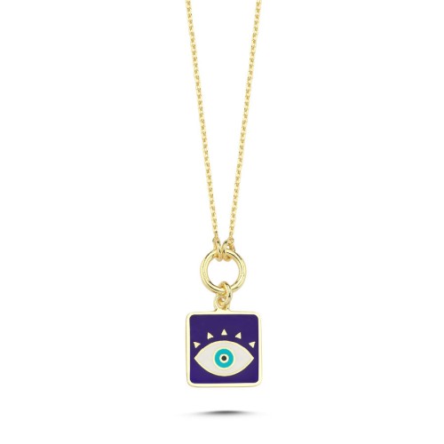Frame Lacivert Mineli Nazar Göz Gümüş Kadın Kolye - CNG Jewels