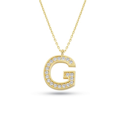 Gold Necklace with Letter G Stone - 1
