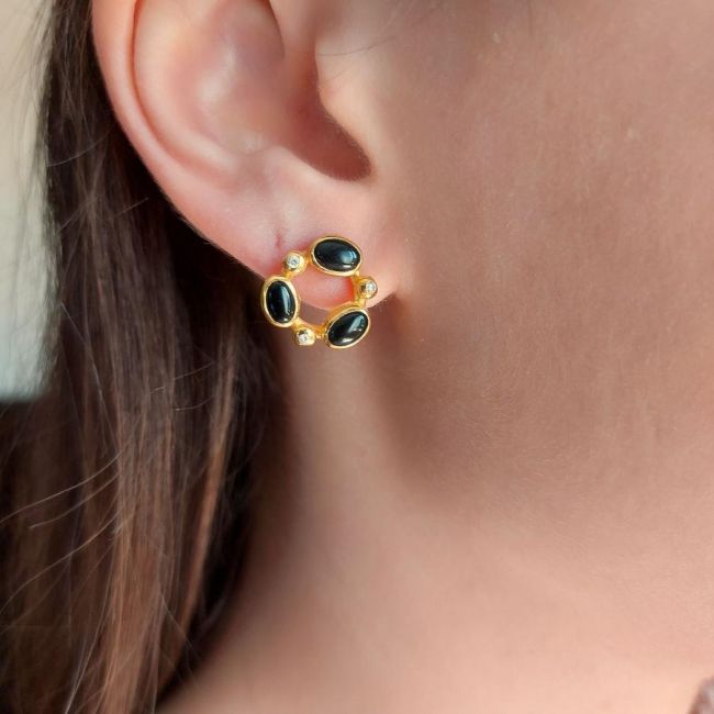 Galassia Natural Onyx Gold Silver Women's Earrings - 1