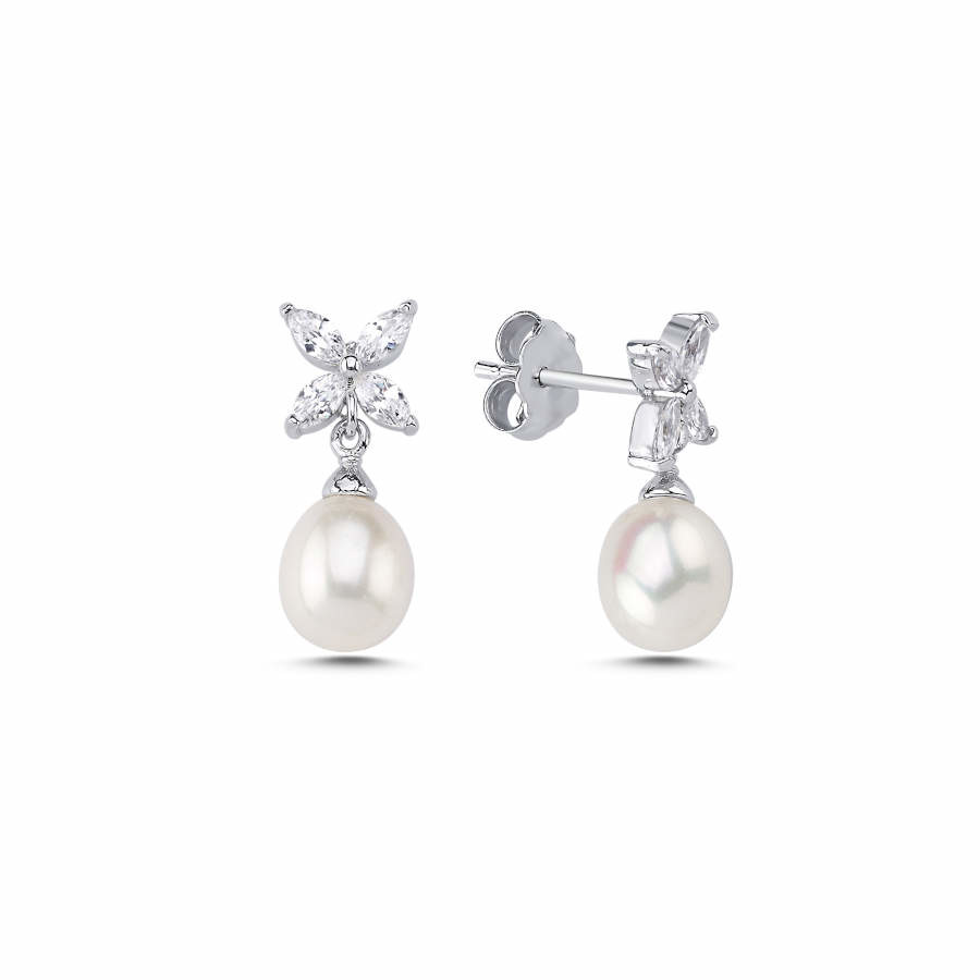 Gerçek İnci Markiz Roza Kadın Gümüş Küpe - CNG Jewels