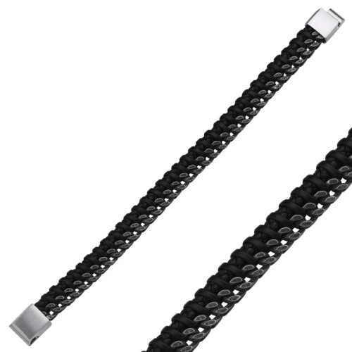 Intricately Knitted Leather Gurmet Chain Steel Men's Bracelet - 2