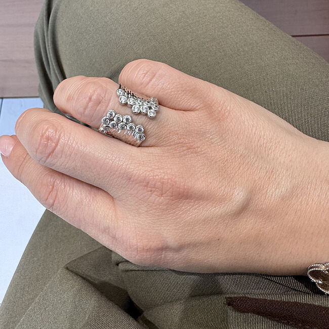 Glitter Stone Women's Silver Ring - 2