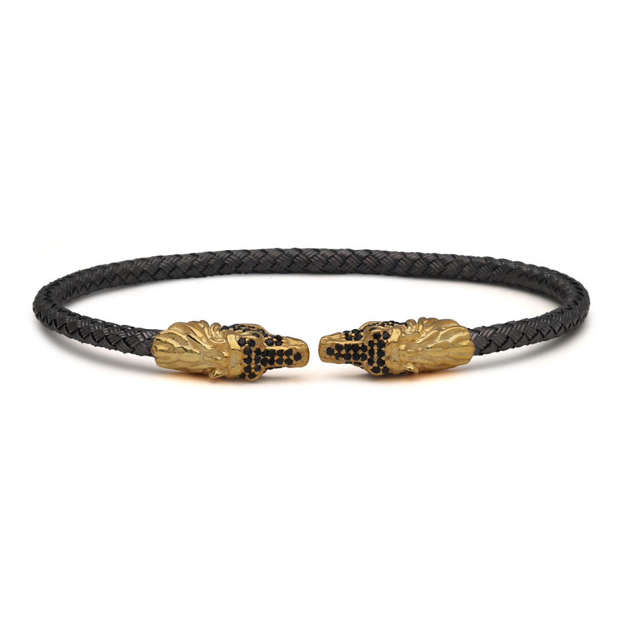 Gold Horse Motif Wicker Braid Silver Men's Bracelet - CNG Jewels (1)