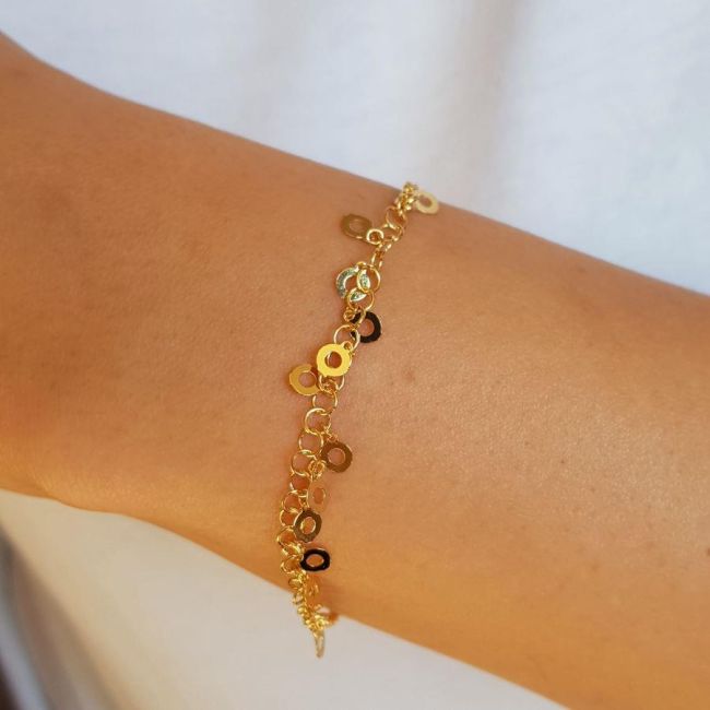 Perforated Sequined Dangle Gold Silver Women's Bracelet - 1